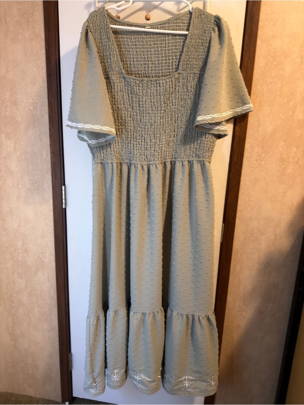 Plus Size Smocked Square-Neck Maxi Dress in Sage Green